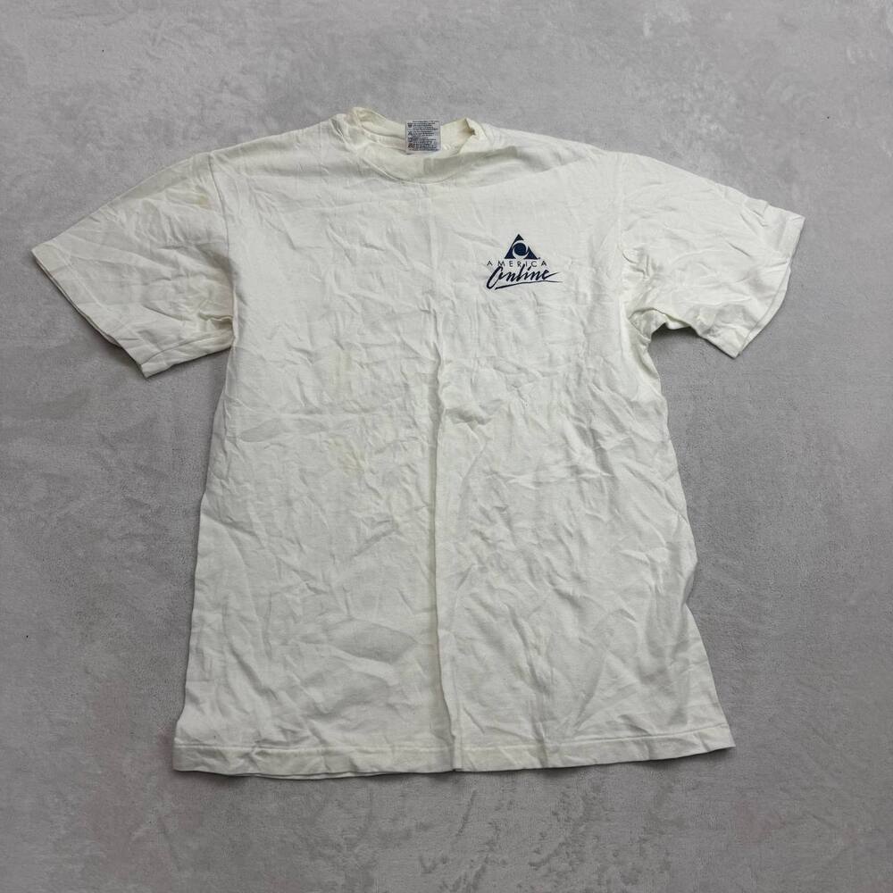 America Online AOL Promo Men's T-Shirt Size Medium White 90s Vintage Single